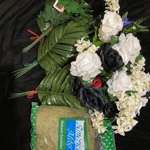 Black & white faux Floral & palm leaves, ivy and faux moss